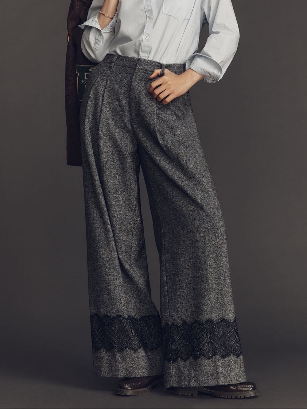 NWT! The Avery Pleated Wide-Leg Tweed Lace Trousers by Maeve - XS PETITE